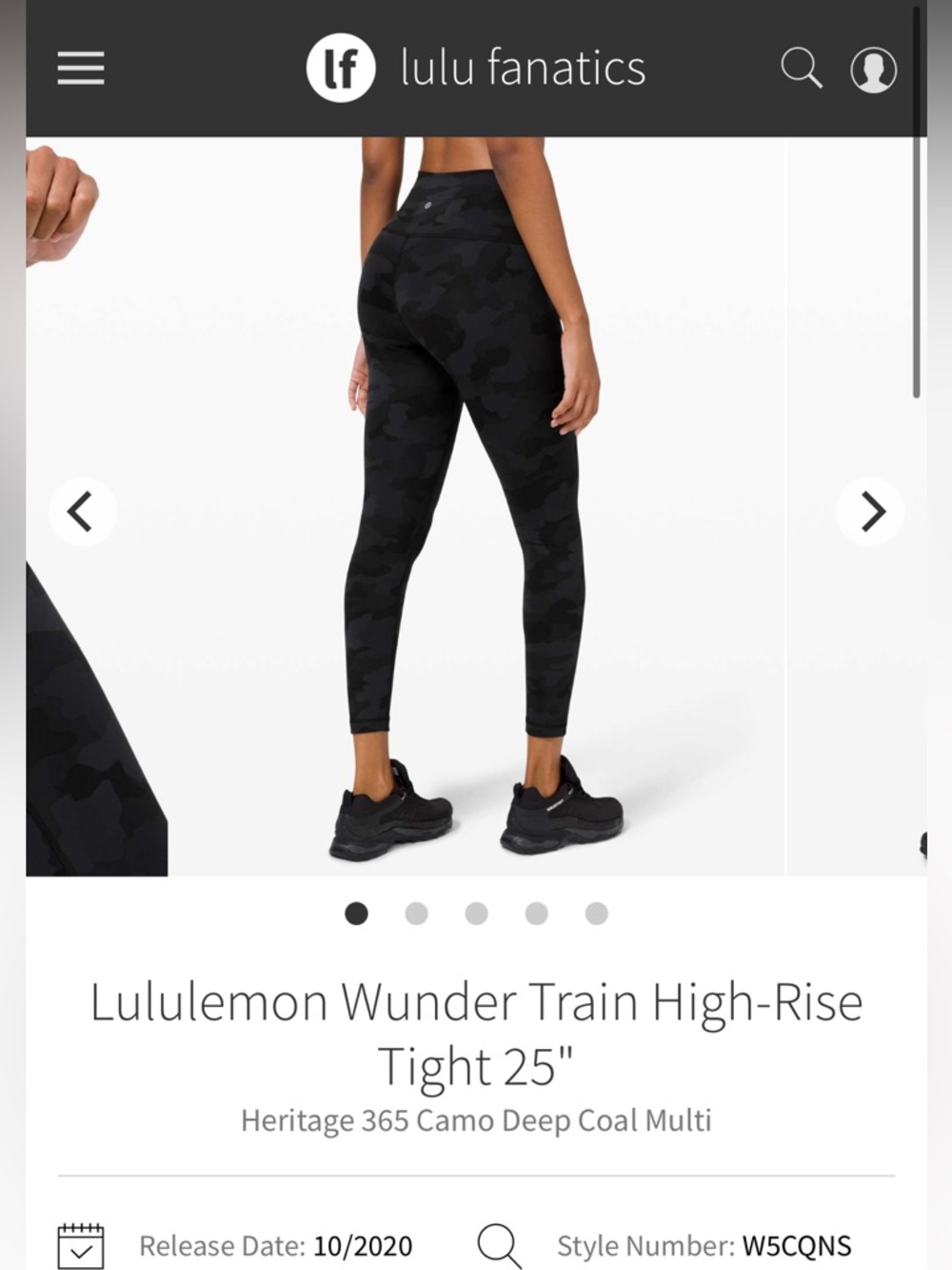NWOT Lululemon Wunder Train High-Rise Tight 25" Sz 18 *Deep Coal Camo